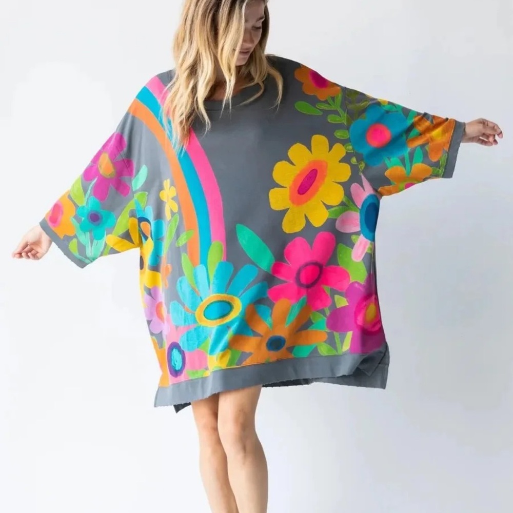 Natural life sweatshirt Womens One size oversized Billie Gray Floral - Picture 2 of 7